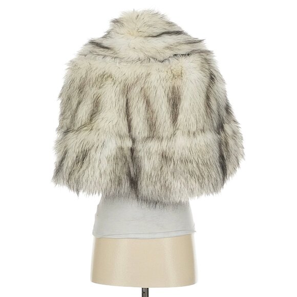 Vtg Y2K Juicy Couture Faux Fur White Gray Shawl Plunge Collar Wrap | Old Money S - Picture 4 of 7